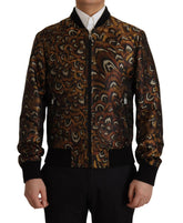 Dolce & Gabbana Brown Feather Full Zip Blouson Jacket -   -  Dolce & Gabbana.